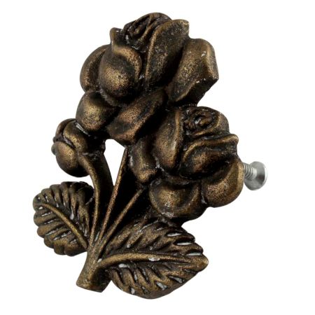 Antique Rose With Branch Iron Dresser Knob